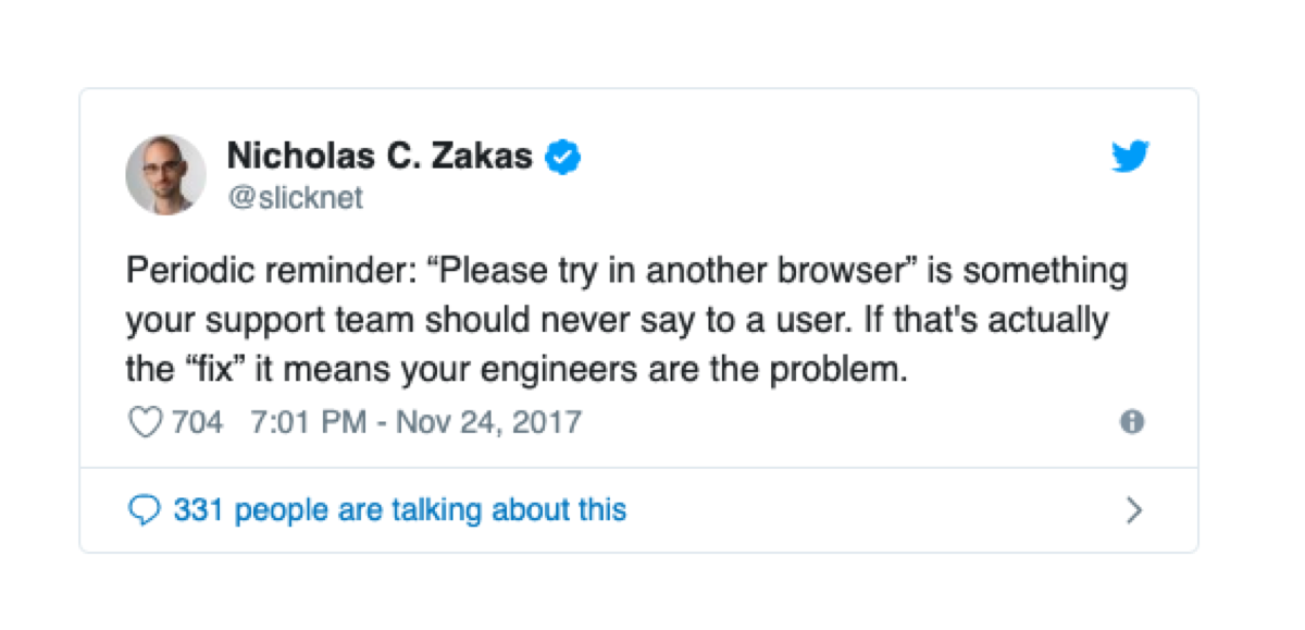 A tweet by Nicholas C. Zakas