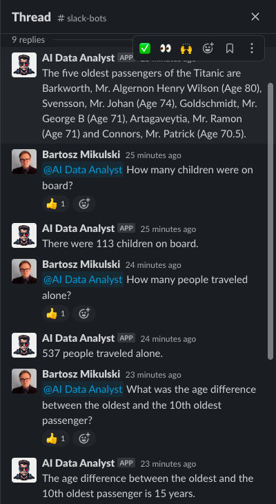 AI Slack bot responding to queries